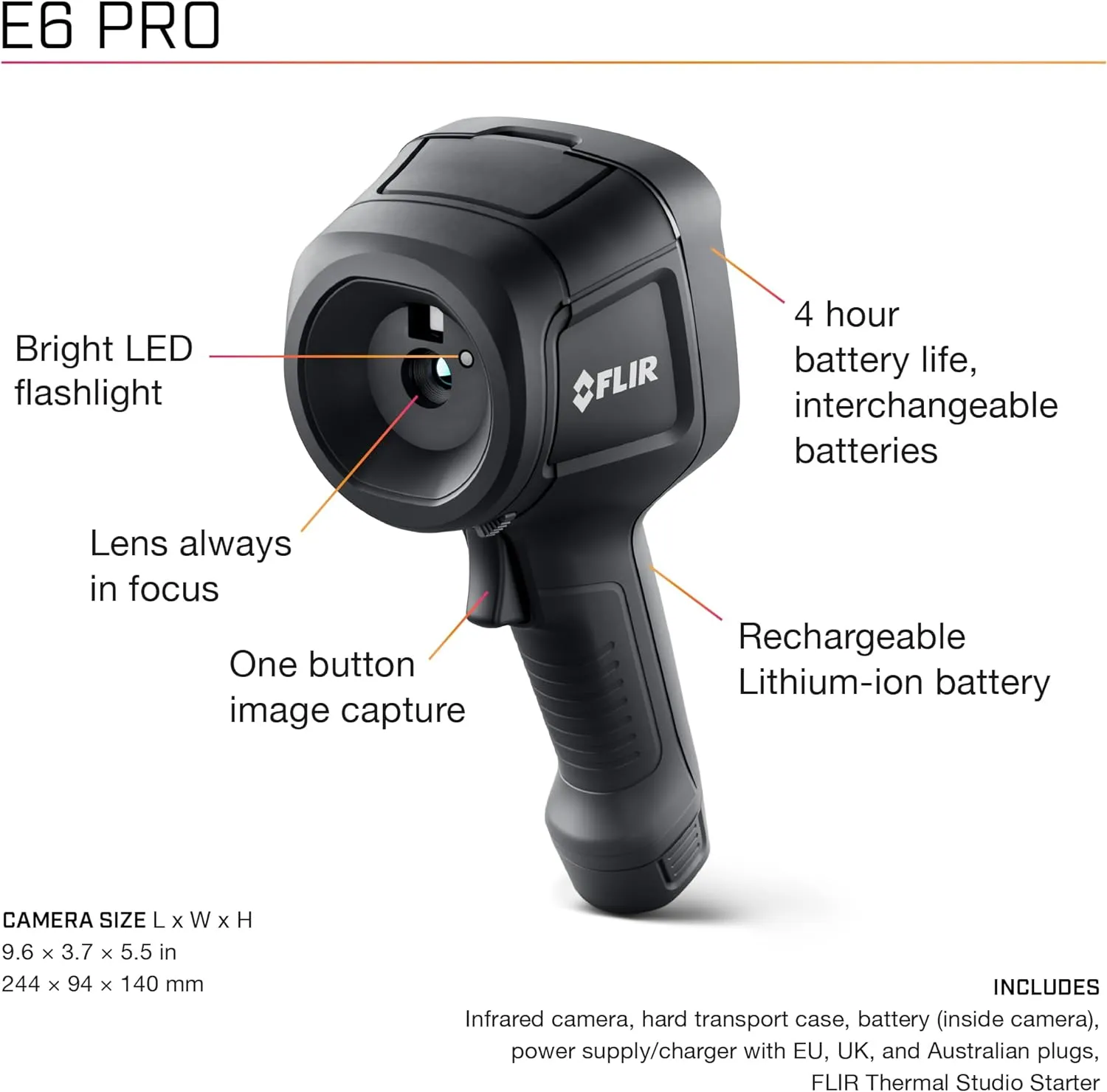 FLIR E6 Pro - Commercial Thermal Imaging Camera with Wifi. High Resolution Infrared Camera with FLIR Ignite Cloud