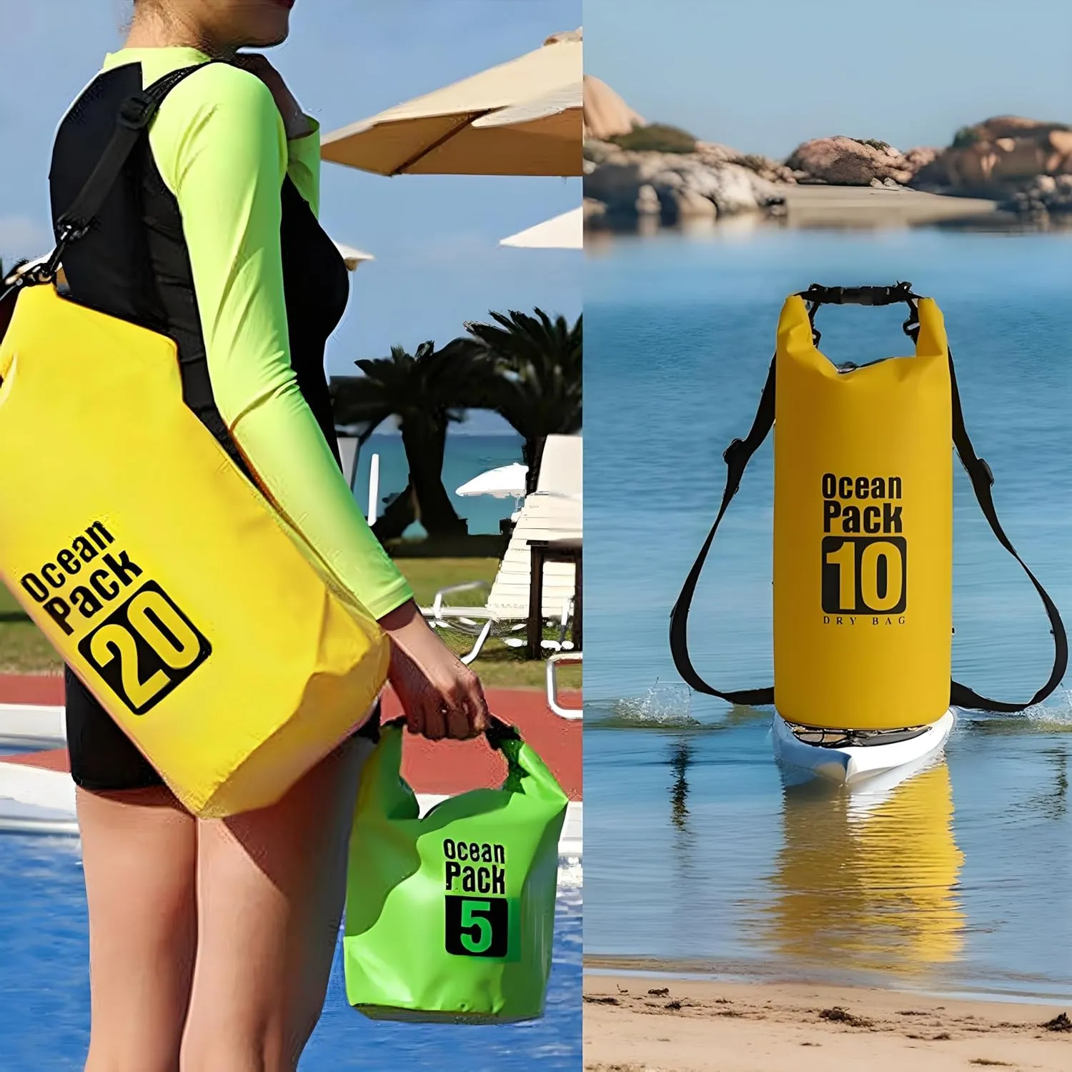 Floating Waterproof Dry Bag Backpack 5L/10L/20L, Roll Top Bag for Kayaking, Rafting, Boating, Swimming, Camping, Hiking, Beach, Fishing, Waterproof Beach Bag. (Blue, 10L)