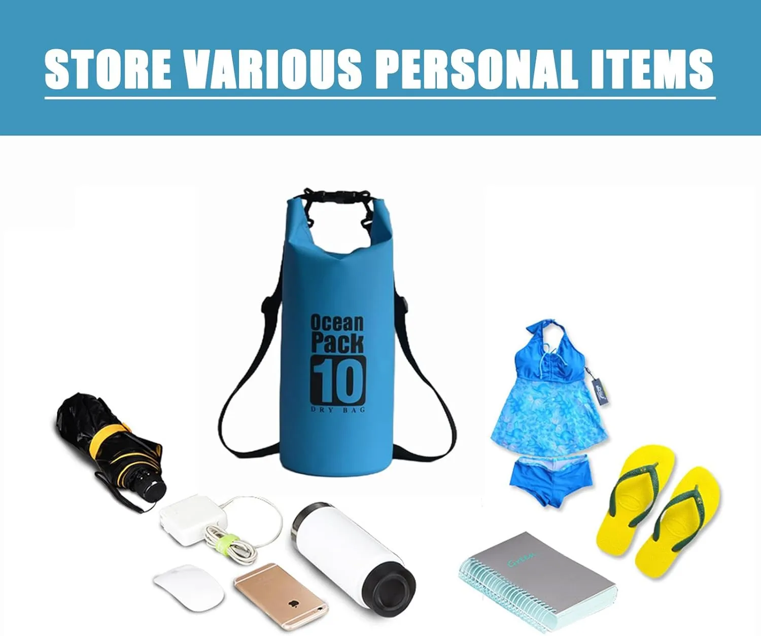 Floating Waterproof Dry Bag Backpack 5L/10L/20L, Roll Top Bag for Kayaking, Rafting, Boating, Swimming, Camping, Hiking, Beach, Fishing, Waterproof Beach Bag. (Blue, 10L)