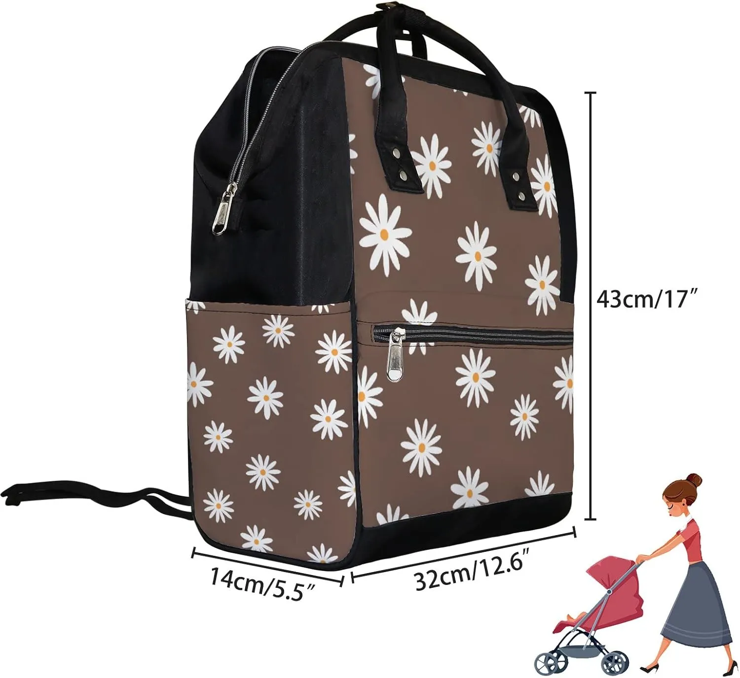 Floral Feminine Diaper Bag Backpack Waterproof Backpack Baby Nappy Changing Bag for Travel Large Capacity Durable and Stylish for Woman