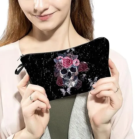 Floral Skull Cosmetic Bag