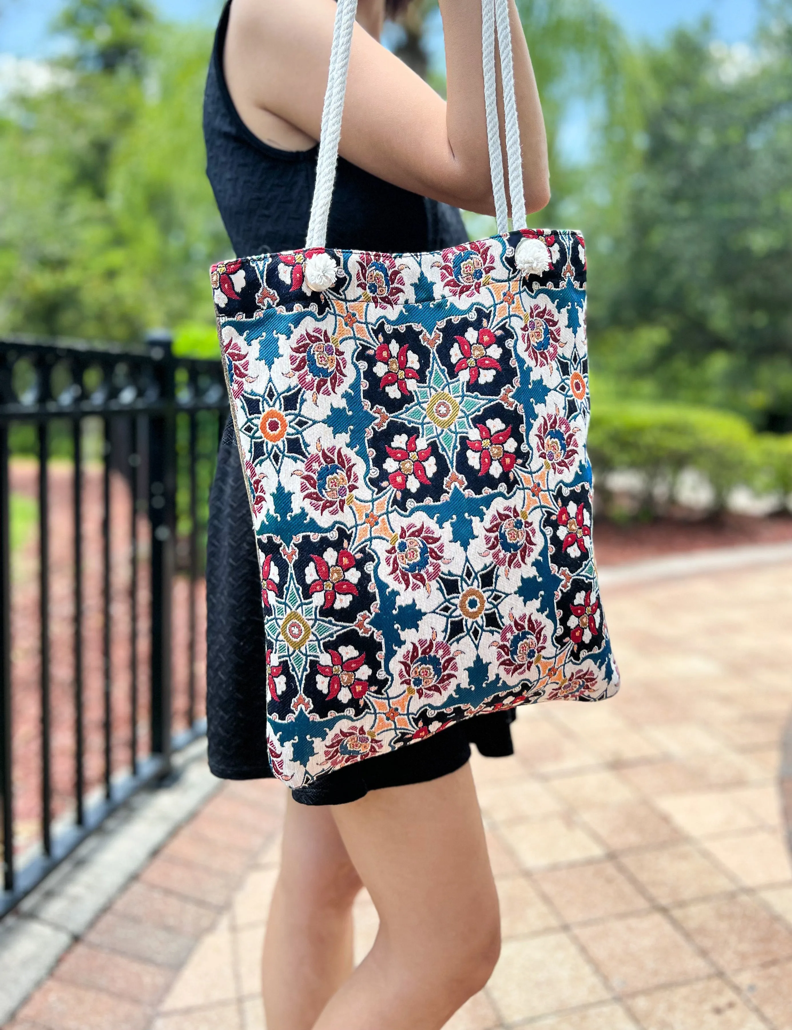 Floral Tote Bag, Handmade Beach Bag, Boho Shoulder Bag