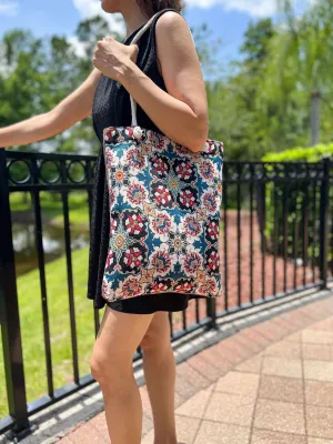 Floral Tote Bag, Handmade Beach Bag, Boho Shoulder Bag
