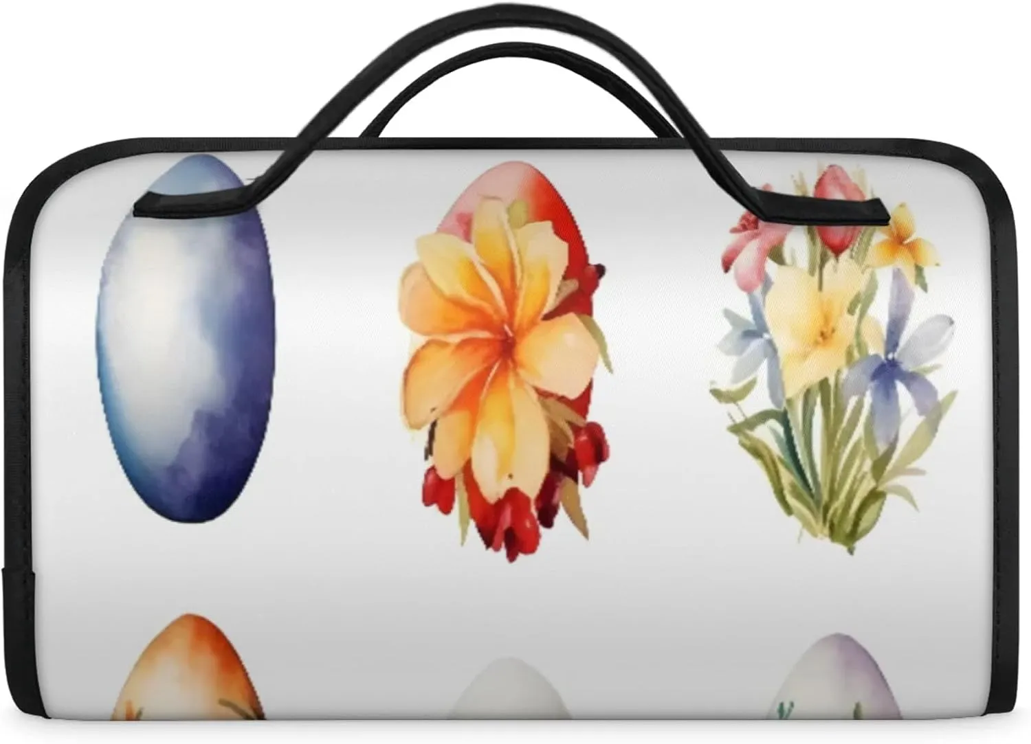 Flower Eggs Toiletry Bag Water Proof Travel Makeup Case Large Capacity 4 in 1 Foldable Cosmetics Storage for Women Men Removable Zipper Clear PVC Pockets