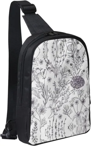 Flowering Herbs And Herbaceous Plants Crossbody Backpack Travel Hiking Daypack Small Chest Bag For Women Men Outdoor Sports, Black