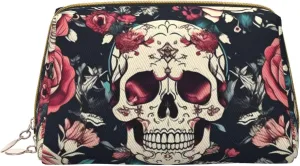 Flowers Skull Ornamental Pattern Travel Toiletry Organizer, Portable Makeup Bag For Women