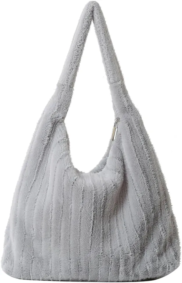Fluffy Tote Bag Underarm Bag Shoulder Bag Furry Plush Underarm Handbag for Ladies Girls Women Autumn Winter