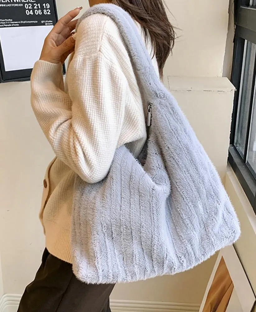 Fluffy Tote Bag Underarm Bag Shoulder Bag Furry Plush Underarm Handbag for Ladies Girls Women Autumn Winter