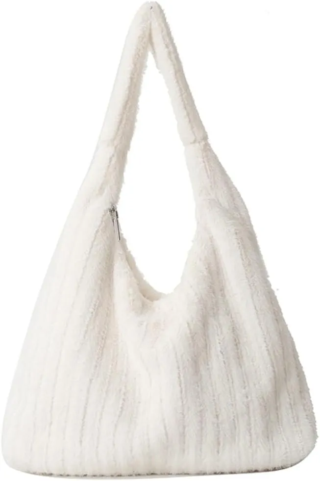Fluffy Tote Bag Underarm Bag Shoulder Bag Furry Plush Underarm Handbag for Ladies Girls Women Autumn Winter