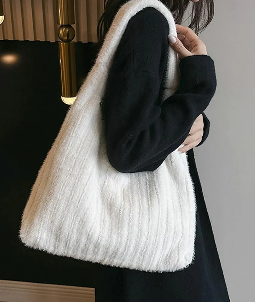 Fluffy Tote Bag Underarm Bag Shoulder Bag Furry Plush Underarm Handbag for Ladies Girls Women Autumn Winter