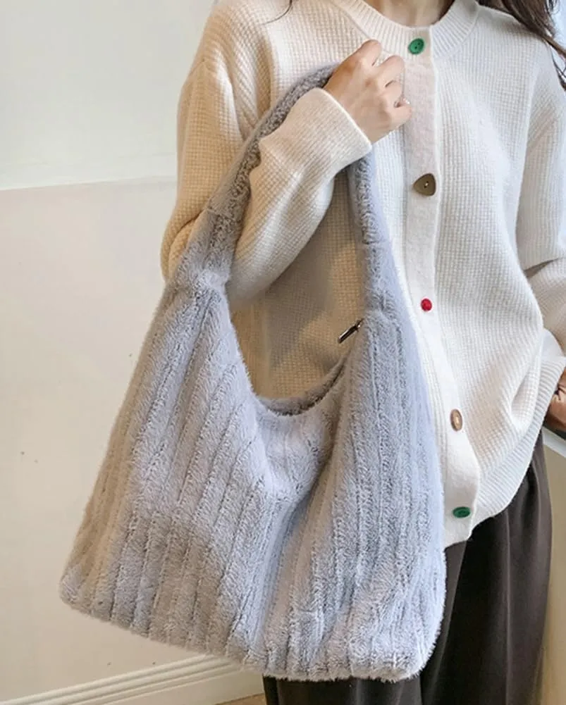 Fluffy Tote Bag Underarm Bag Shoulder Bag Furry Plush Underarm Handbag for Ladies Girls Women Autumn Winter