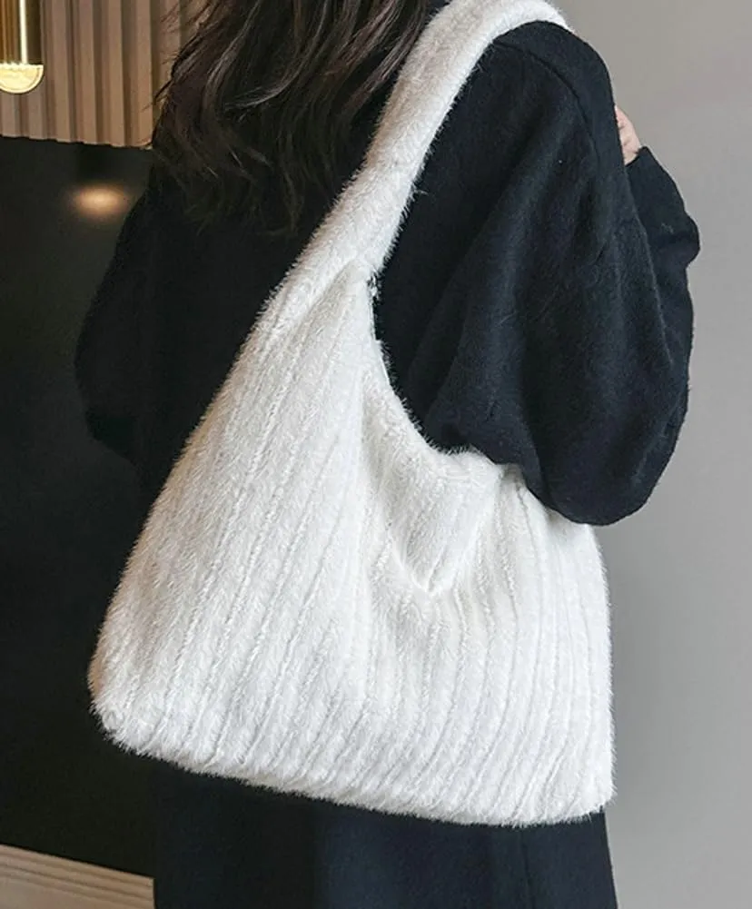 Fluffy Tote Bag Underarm Bag Shoulder Bag Furry Plush Underarm Handbag for Ladies Girls Women Autumn Winter