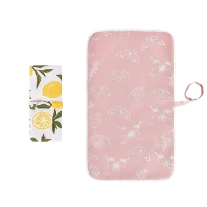 Foldable Baby Changing Mat 2 Pack, Diaper Changing Pad Waterproof Travel Diaper Mat Infant Urinal Pad Baby Changing Kit for Home Travel Outside. (Pink Yellow)
