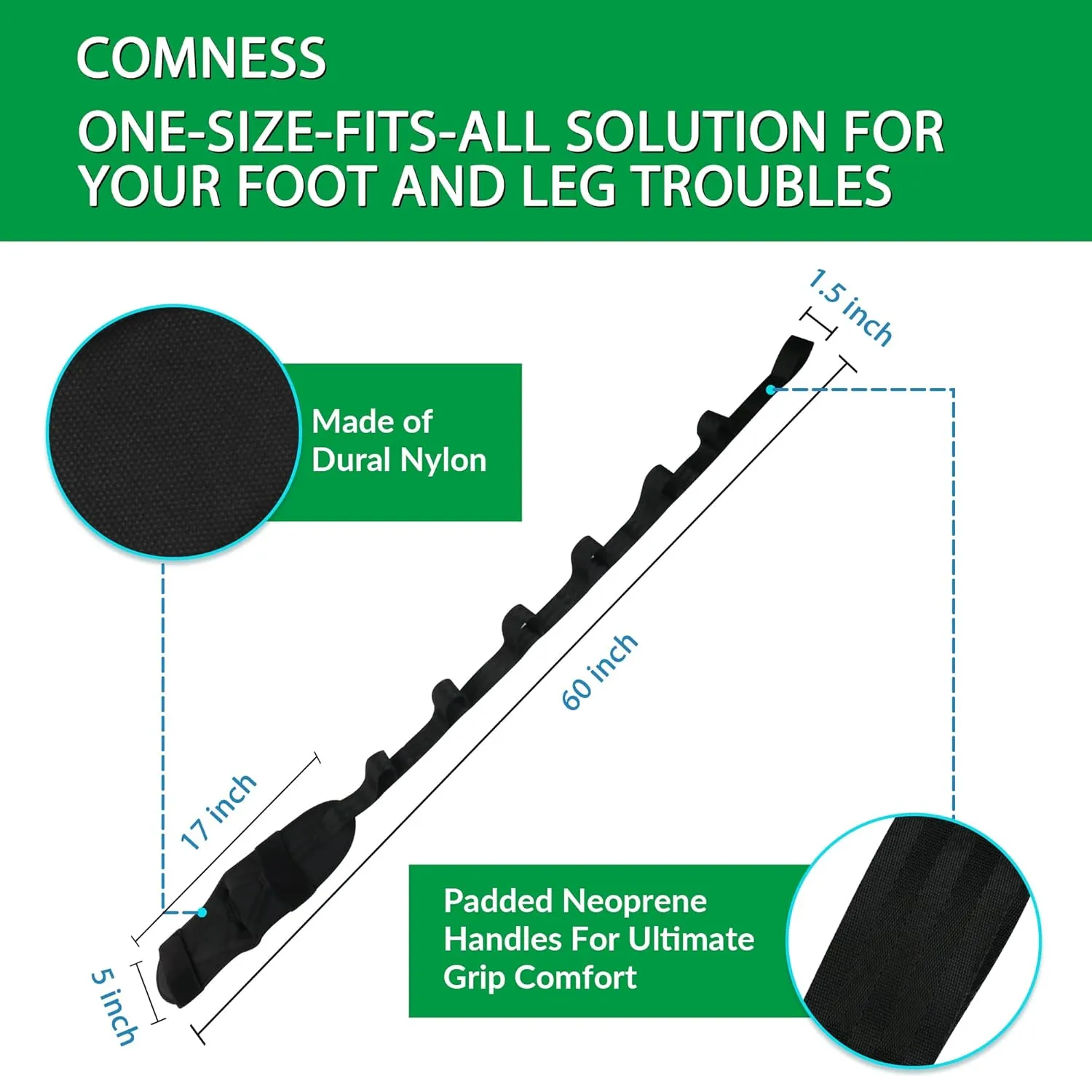 Foot and Calf Stretcher-Stretching Strap For Plantar Fasciitis, Heel Spurs, Foot Drop, Achilles Tendonitis & Hamstring. Yoga Foot & Leg Stretch Strap. (Black)