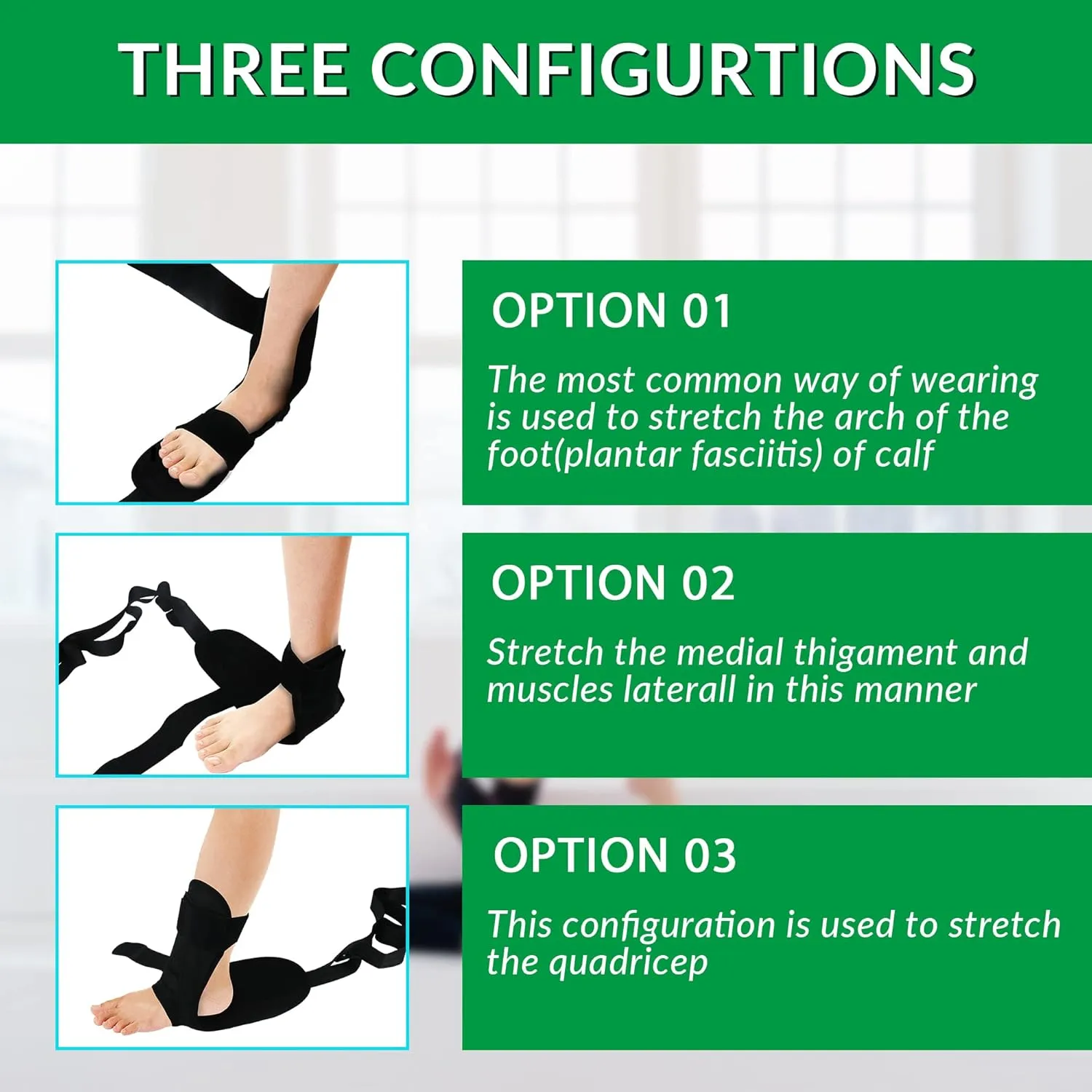 Foot and Calf Stretcher-Stretching Strap For Plantar Fasciitis, Heel Spurs, Foot Drop, Achilles Tendonitis & Hamstring. Yoga Foot & Leg Stretch Strap. (Black)
