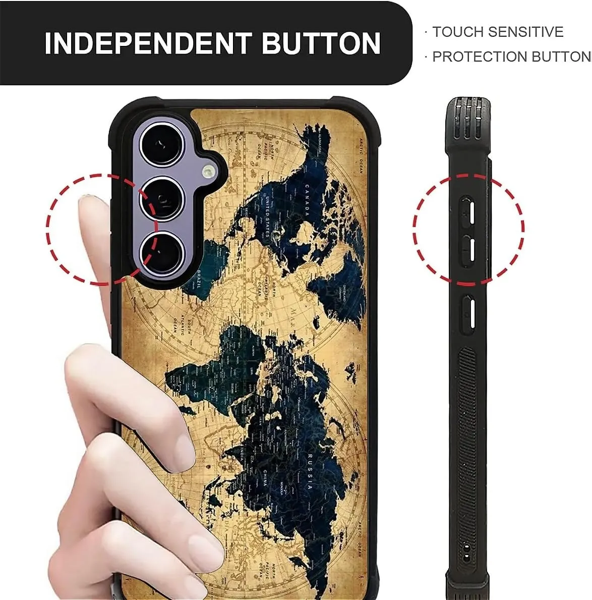for Samsung Galaxy S24 S25 Case, Brown World Map Pattern Graphic Design Girl Boy Soft Silicone Hard Acrylic Shock Protection for Samsung Galaxy S24 S25