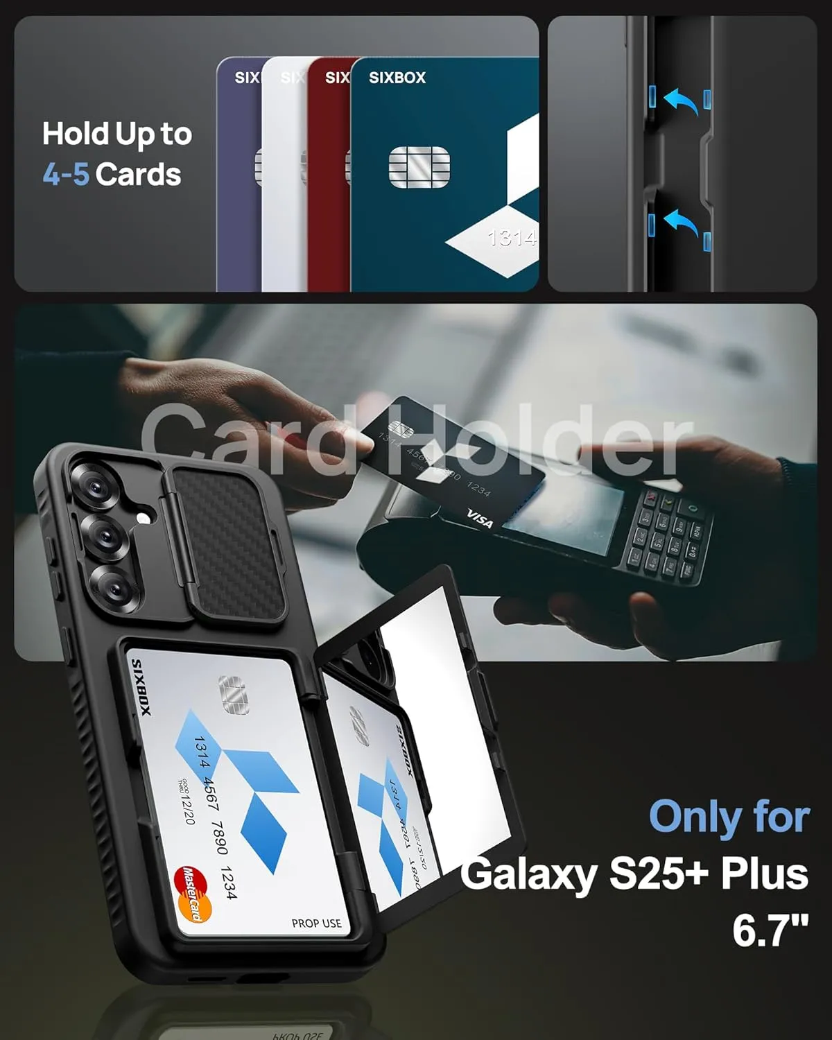 for Samsung Galaxy S25  Plus Case Wallet, Built-in Stand & Card Holder & Camera Cover, Full Body Protective Rugged Multifunctional Wallet Kickstand Phone Cover Case for S25  Plus 2025, Black