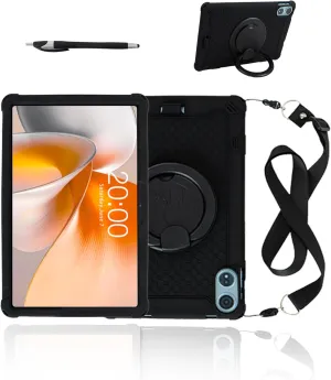 for TECLAST T60Plus Tablet 12 Inch Android 14 Tablets Model Case,Soft Silicone Adjustable Stand Cover Lightweight Kids Friendly,with Lanyard and Writing Pen.Black.