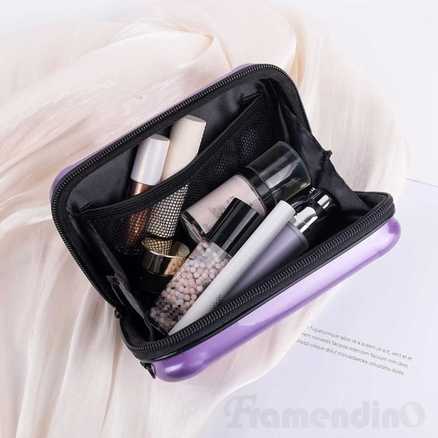 Framendino, Purple Hard Shell Cosmetics Case Carrying Hard Bag for Toiletry Mini Cross Body Bag with Detachable Grip Rope and Shoulder Strap for Women