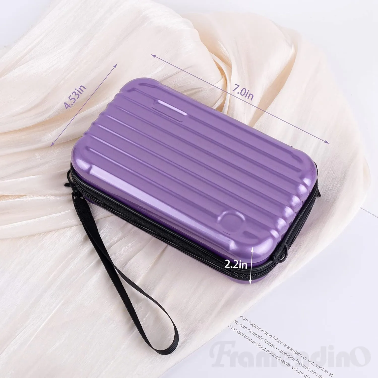 Framendino, Purple Hard Shell Cosmetics Case Carrying Hard Bag for Toiletry Mini Cross Body Bag with Detachable Grip Rope and Shoulder Strap for Women