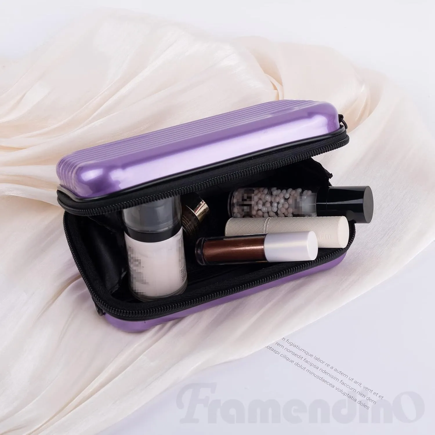 Framendino, Purple Hard Shell Cosmetics Case Carrying Hard Bag for Toiletry Mini Cross Body Bag with Detachable Grip Rope and Shoulder Strap for Women
