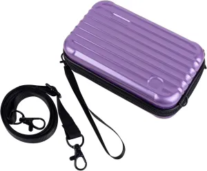 Framendino, Purple Hard Shell Cosmetics Case Carrying Hard Bag for Toiletry Mini Cross Body Bag with Detachable Grip Rope and Shoulder Strap for Women