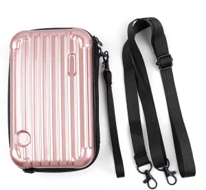 Framendino, Rose Gold Hard Shell Cosmetics Case Carrying Hard Bag for Toiletry Mini Cross Body Bag with Detachable Grip Rope and Shoulder Strap for Women