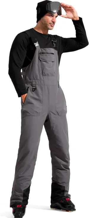 FREE SOLDIER Mens Snow Bibs Ski Pants Softshell Waterproof Insulated Warm Snow Pants Windproof Ski Bib Overalls