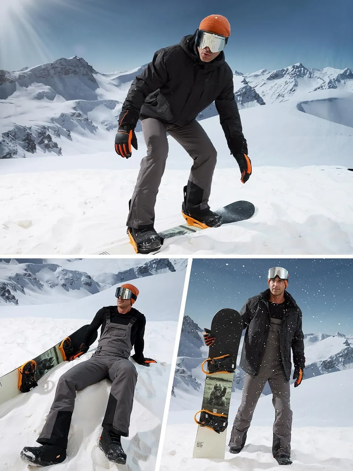 FREE SOLDIER Mens Snow Bibs Ski Pants Softshell Waterproof Insulated Warm Snow Pants Windproof Ski Bib Overalls