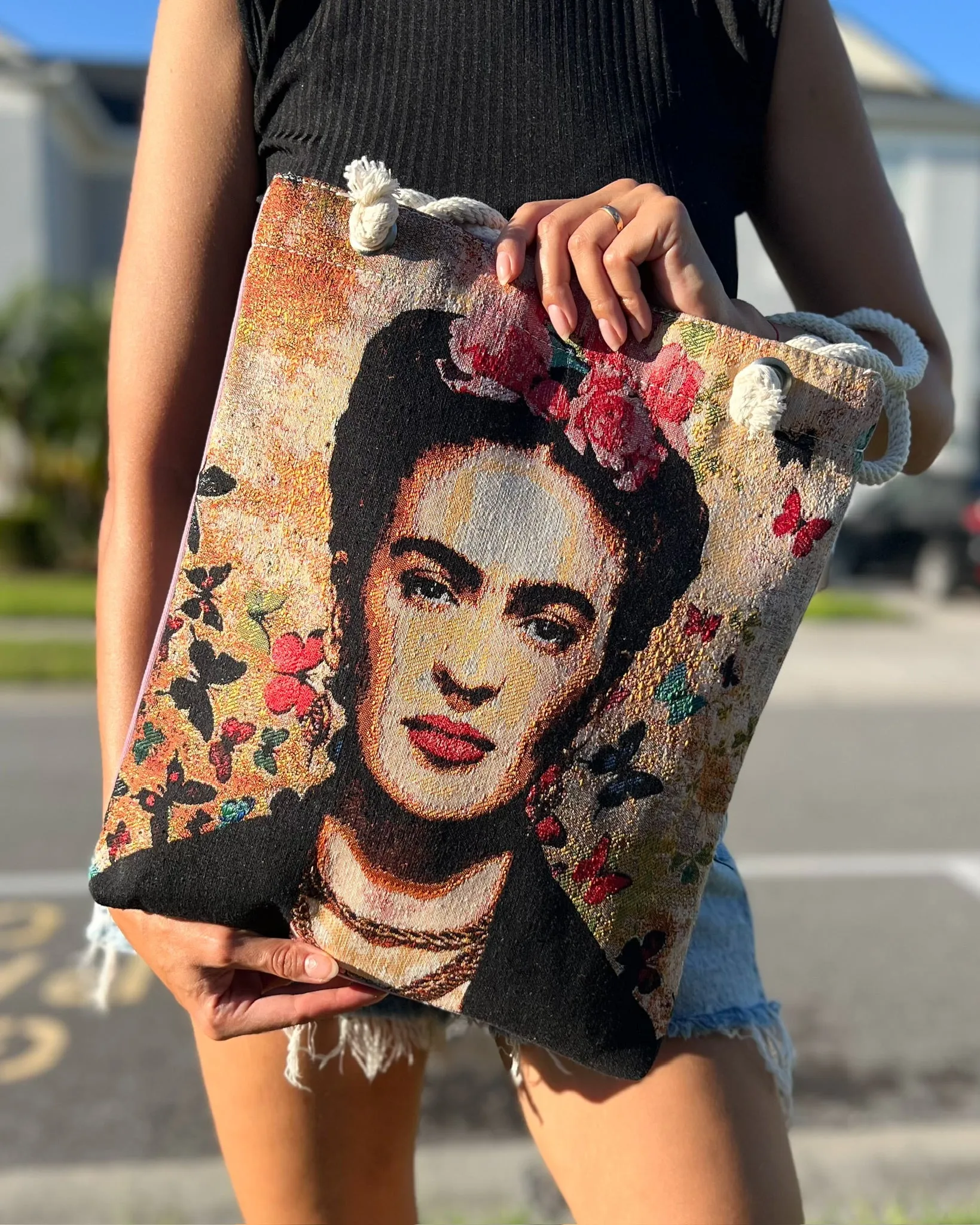 Frida Kahlo Shoulder Bag, Handmade Tote Bag for Women