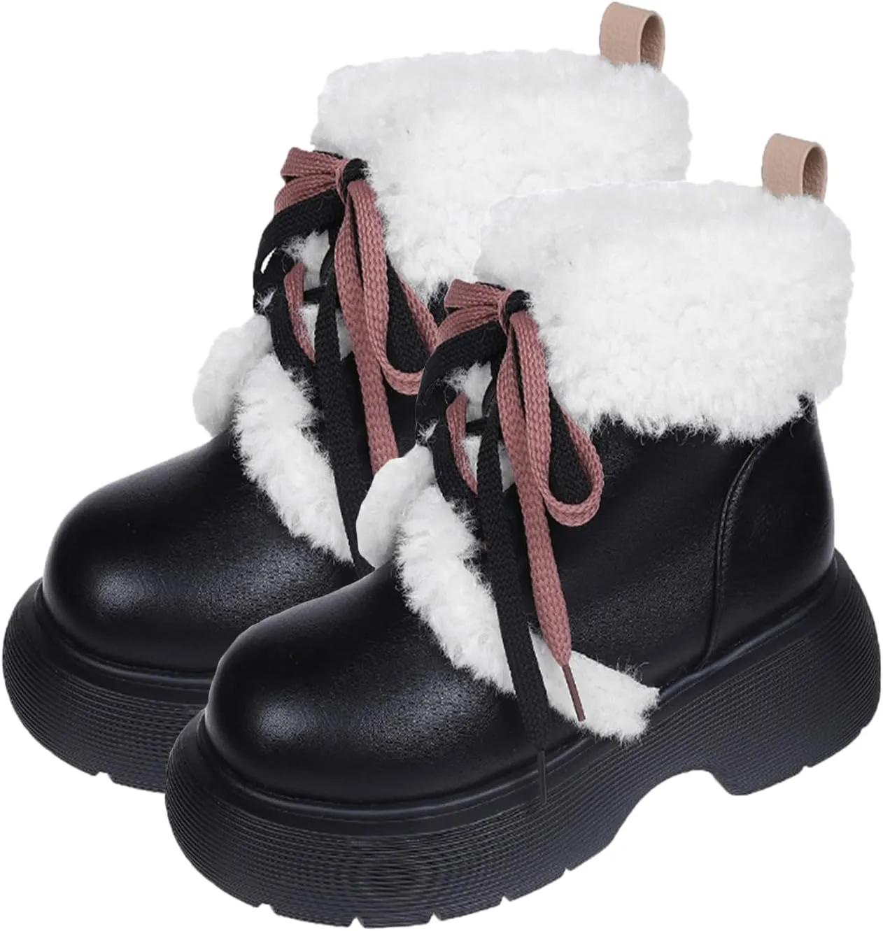 Front Lace-Up Raw Edge Plush Snow Boots, Short Plush Lining Warm Short Boots Leather Stitching Casual Boots Waterproof and Non-Slip Winter Boots