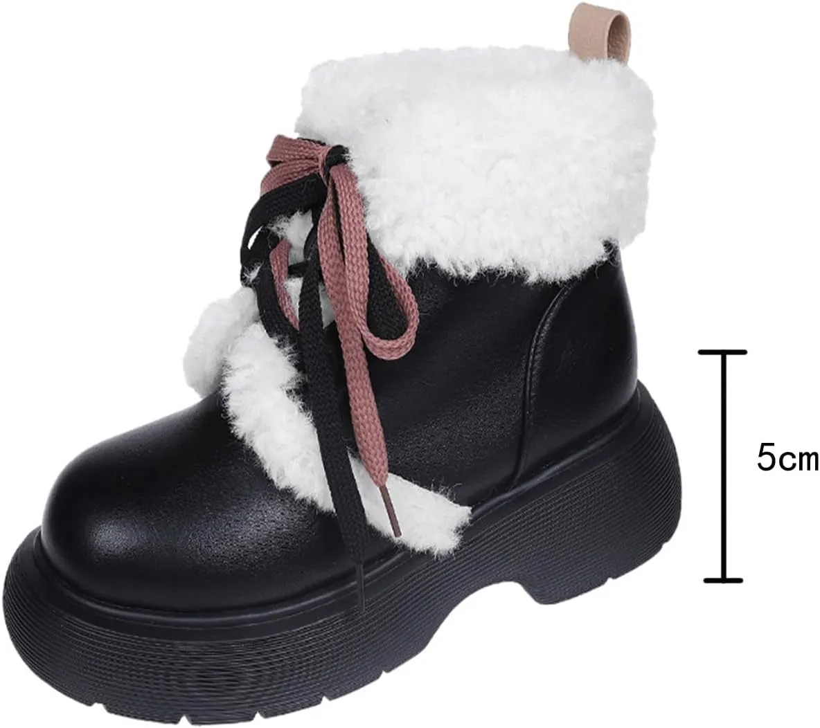 Front Lace-Up Raw Edge Plush Snow Boots, Short Plush Lining Warm Short Boots Leather Stitching Casual Boots Waterproof and Non-Slip Winter Boots
