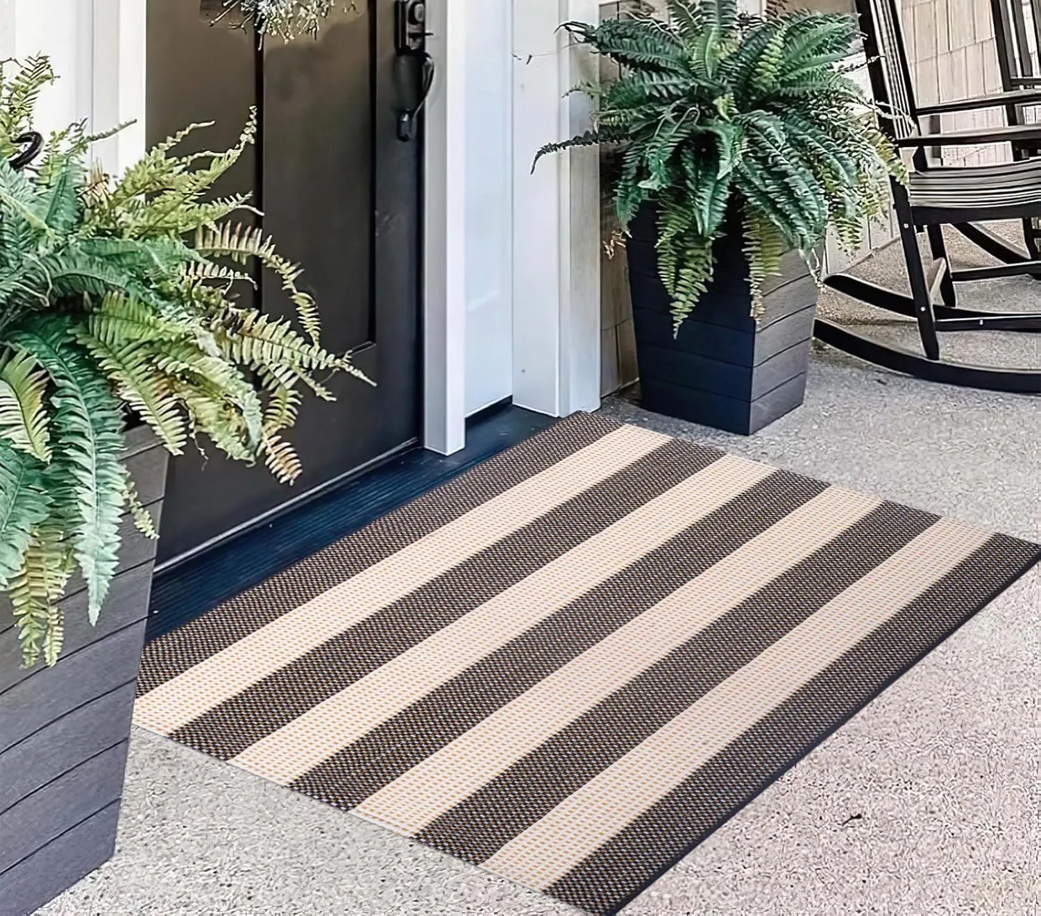 Front Outdoor Door Mat 2'x3',Black and White Striped Outdoor Rug Machine Washable Cotton Layered Door Mat Entryway Throw Rug for Indoor Entrance
