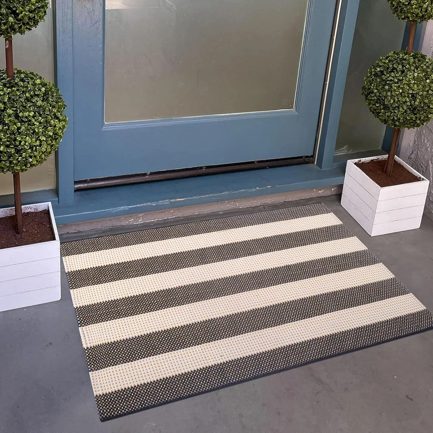 Front Outdoor Door Mat 2'x3',Black and White Striped Outdoor Rug Machine Washable Cotton Layered Door Mat Entryway Throw Rug for Indoor Entrance