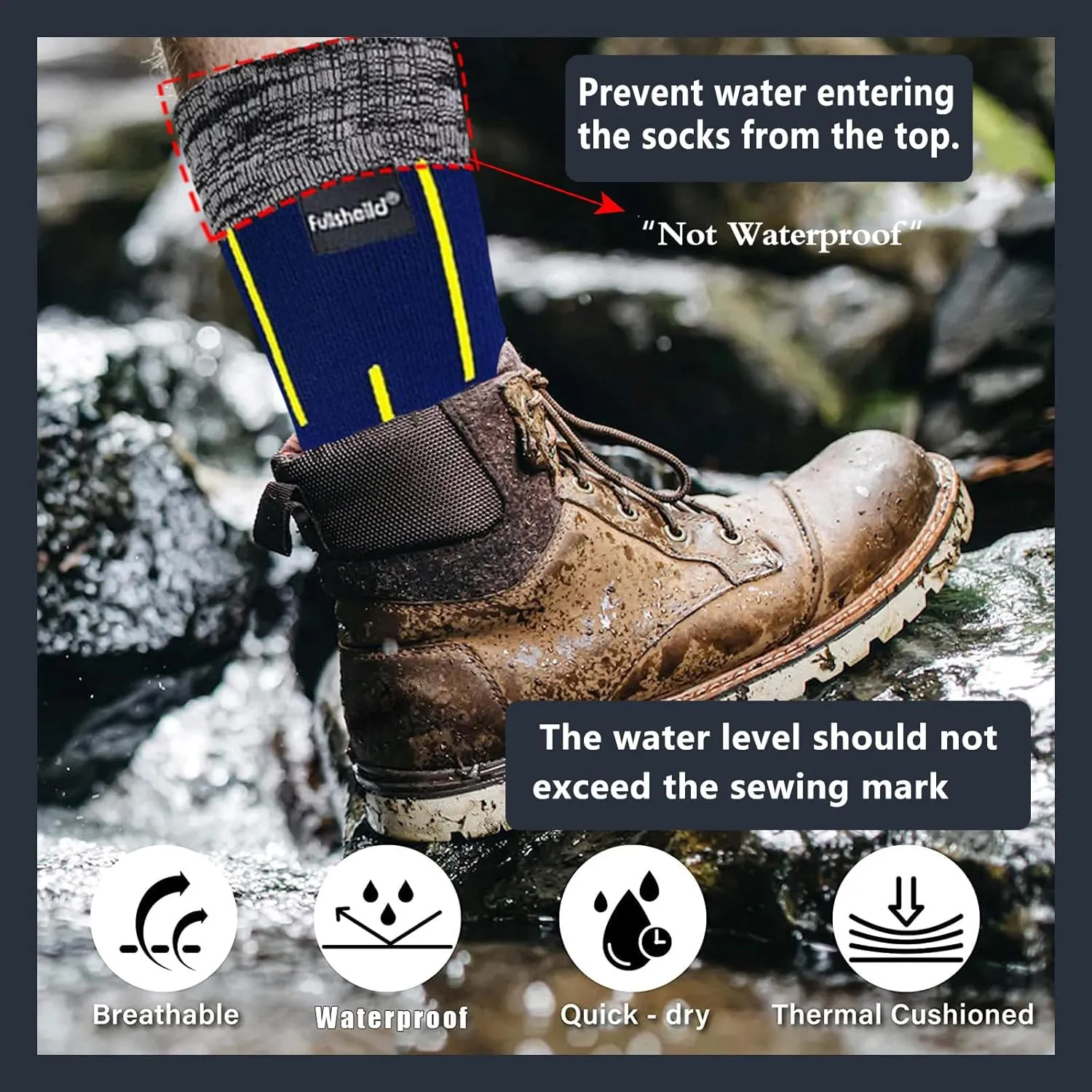 Fullsheild Waterproof Socks Unisex Waterproof Breathable Socks Outdoor Hiking Wading Fishing Trail Golf Socks for Men Women