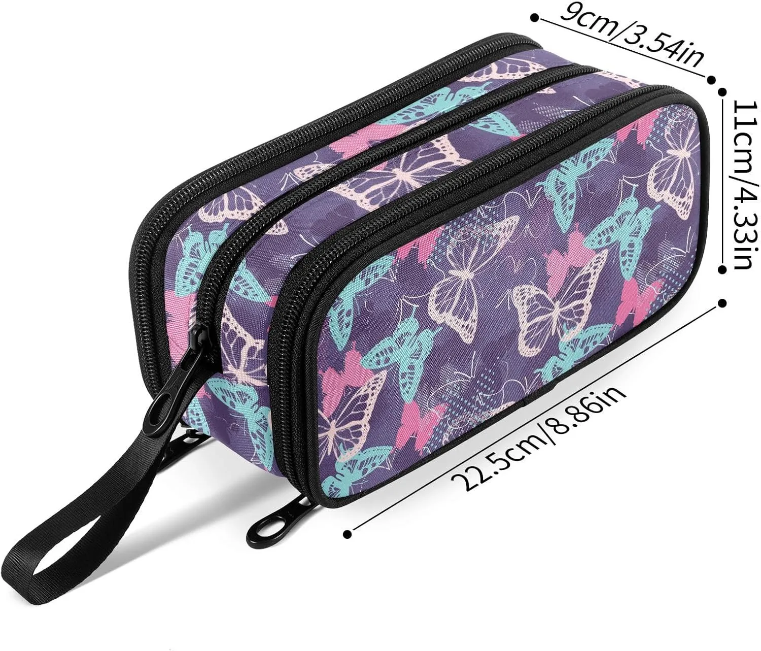 Fustylead Pretty Pink and Blue Pixelated Graffiti Butterflies Big Capacity Pencil Pen Case Multi-Purpose Organizer for Office College School Hiking Travel