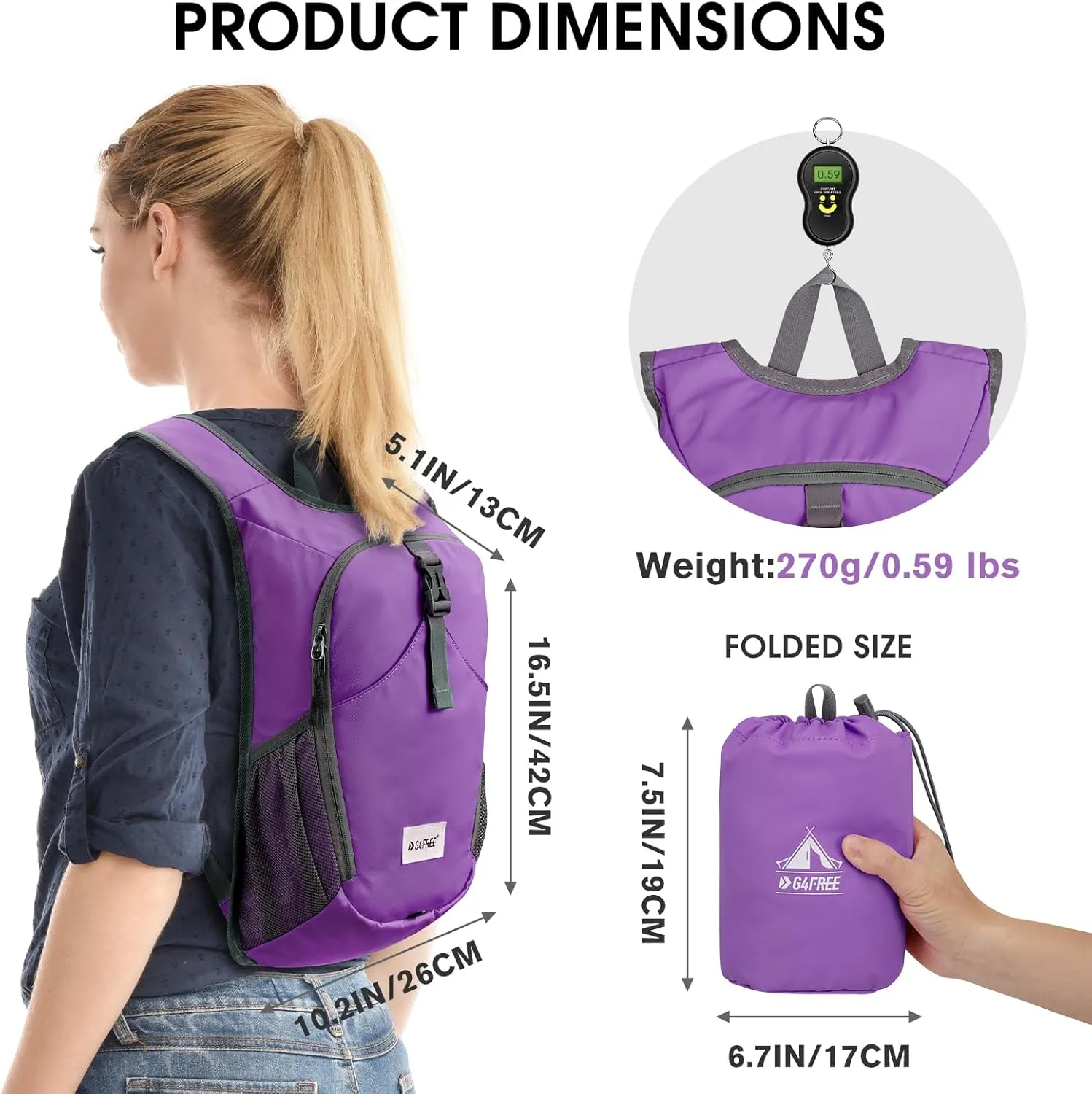 G4Free 10L Hiking Backpack, Lightweight Small Hiking Daypack Outdoor Travel Foldable Shoulder Bag