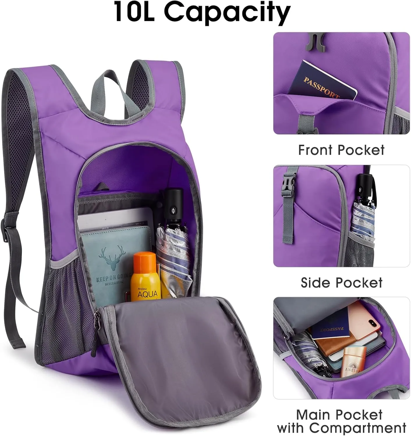 G4Free 10L Hiking Backpack, Lightweight Small Hiking Daypack Outdoor Travel Foldable Shoulder Bag