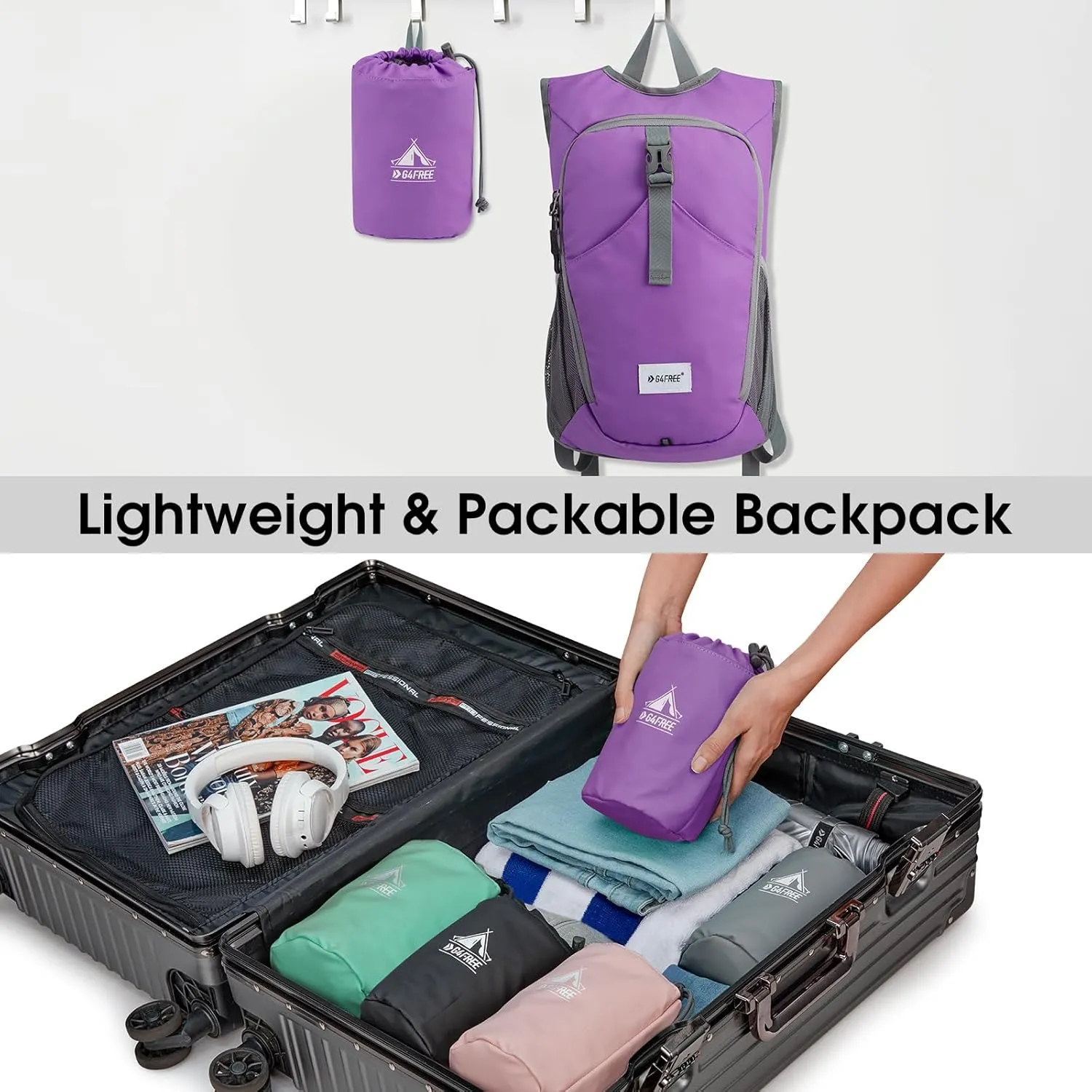 G4Free 10L Hiking Backpack, Lightweight Small Hiking Daypack Outdoor Travel Foldable Shoulder Bag