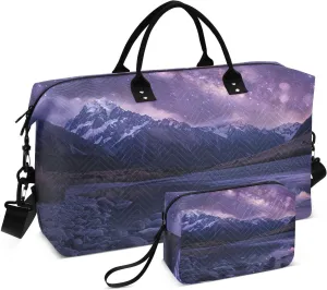 Galaxy Mountain Purple Landscape Duffel Bag for Traveling, Gym Bags with Multiple Interior Pockets for Women Men Toiletry Purse Included 20.5”x 1.9” x 13.8”