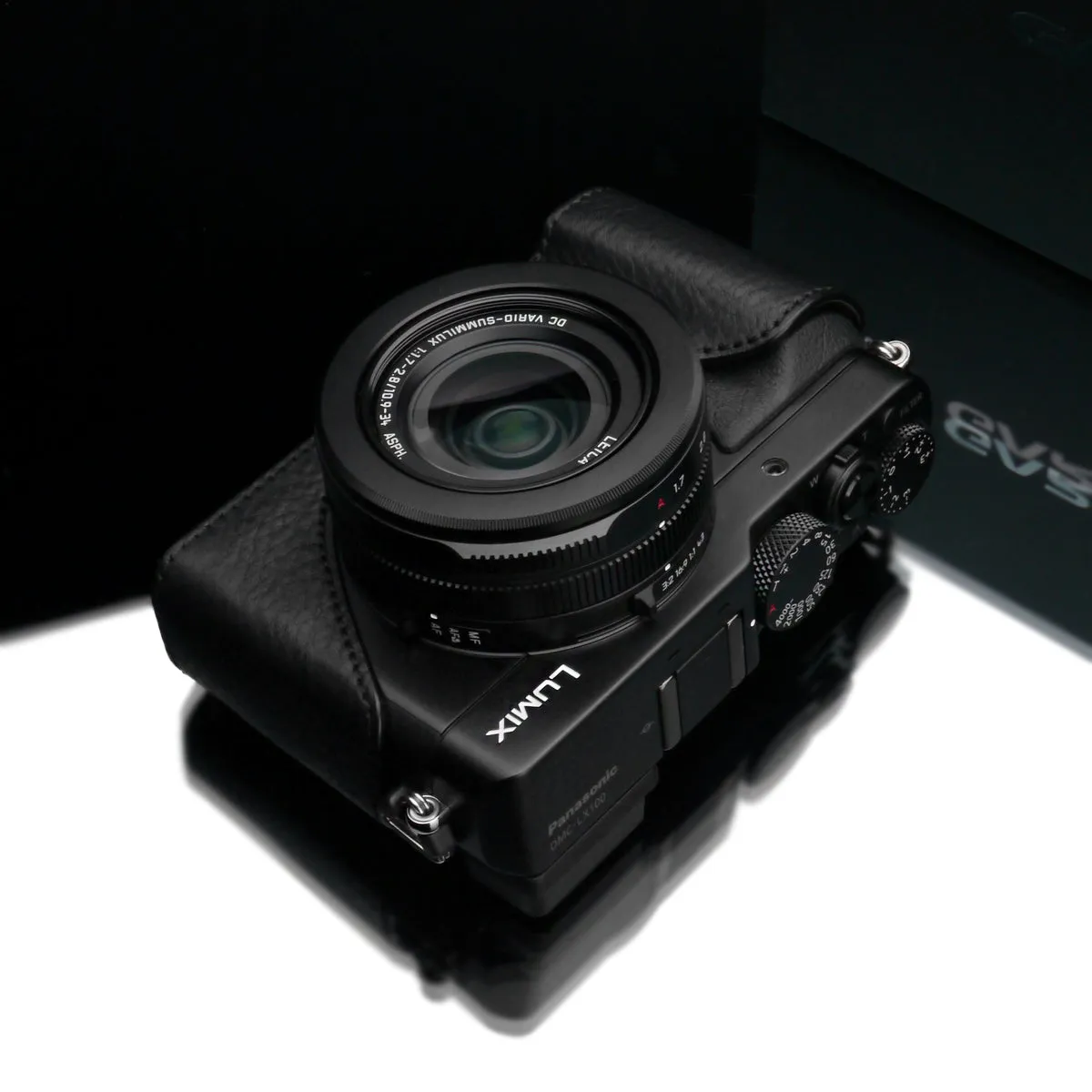 Gariz Black Leather Camera Half Case XS-CHLX100BK for Lumix LX100