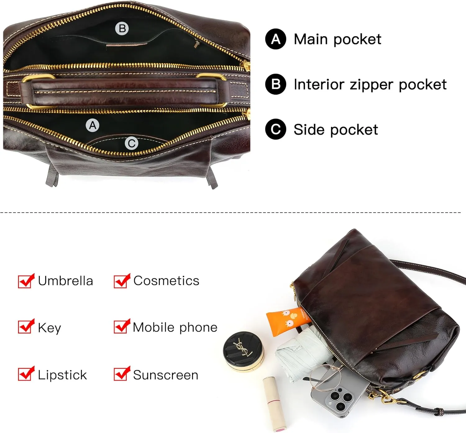 Genuine Leather Crossbody Bags for Women Wristlets Handbags Purse Small Satchel Clutch Shoulder Bag