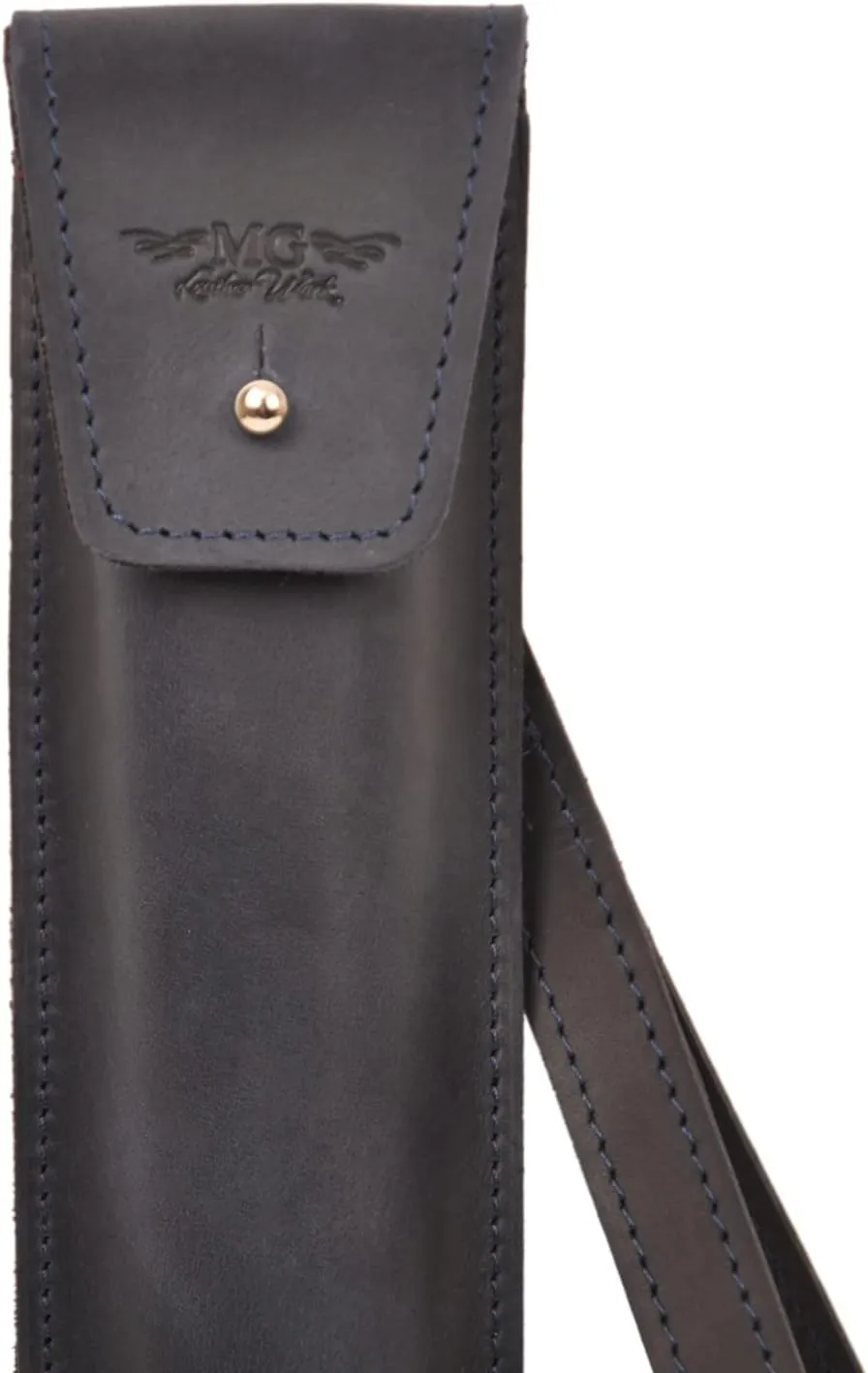 Genuine leather drumstick pouch with a button stud closure, gift for drummer, leather drum stick holder for musician (Black)