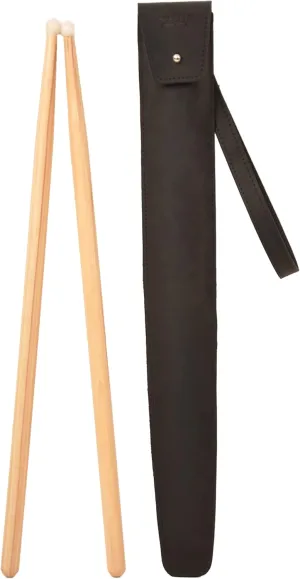 Genuine leather drumstick pouch with a button stud closure, gift for drummer, leather drum stick holder for musician (Black)
