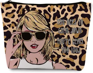 gfuhlre Makeup Bag Travel Toiletry Bag for Women Music Gift Fans Song Lyrics Gift Merchandise for Fans Friends Girls, Friendship Birthday Christmas Gift, You Need to Calm Down Album Leopard print
