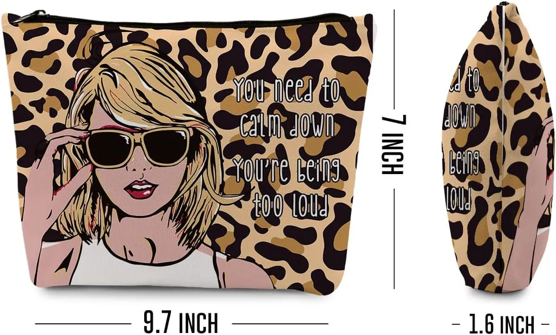 gfuhlre Makeup Bag Travel Toiletry Bag for Women Music Gift Fans Song Lyrics Gift Merchandise for Fans Friends Girls, Friendship Birthday Christmas Gift, You Need to Calm Down Album Leopard print