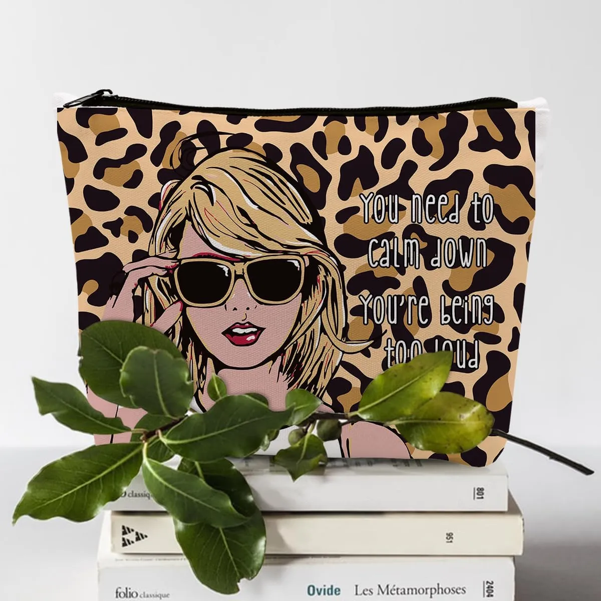 gfuhlre Makeup Bag Travel Toiletry Bag for Women Music Gift Fans Song Lyrics Gift Merchandise for Fans Friends Girls, Friendship Birthday Christmas Gift, You Need to Calm Down Album Leopard print
