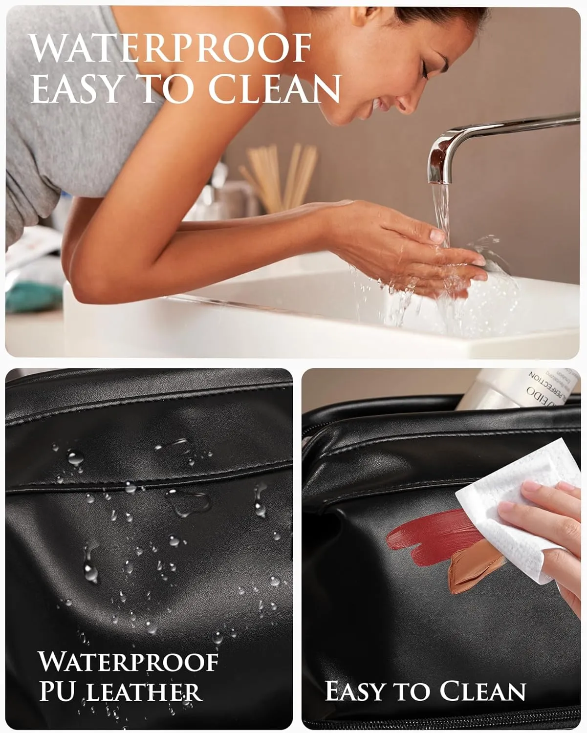 Gift Ideas for Woman Initial Large Makeup Bag, Personalized Double Layer Cosmetic Bag with Makeup Brush Organizer, Waterproof, Large Capacity PU Leather Travel Toiletry Bag Graduation Gift