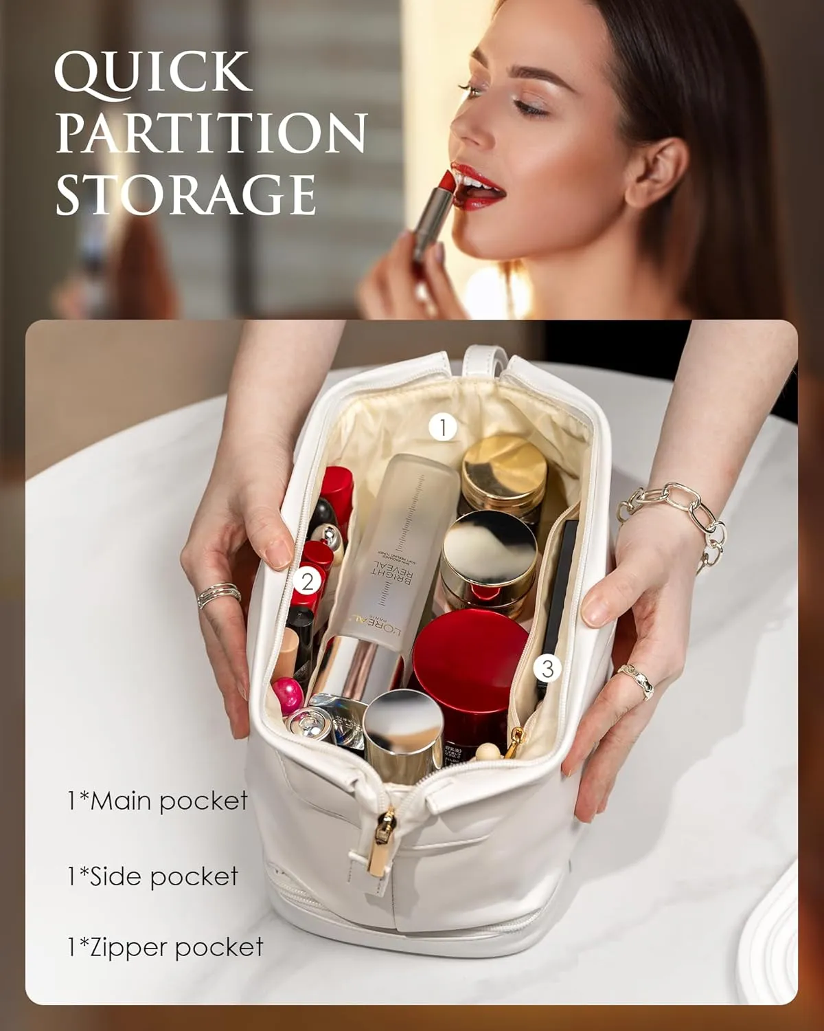 Gift Ideas for Woman Initial Large Makeup Bag, Personalized Double Layer Cosmetic Bag with Makeup Brush Organizer, Waterproof, Large Capacity PU Leather Travel Toiletry Bag Graduation Gift