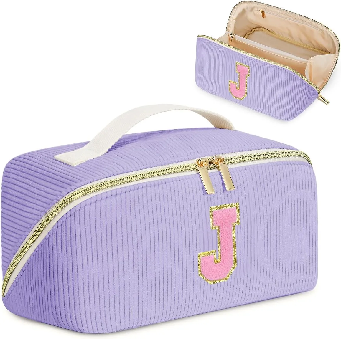 Gifts for Girls, Initial Travel Makeup Bag Women's Day Gift Make up Bag Cosmetic Bags Monther's Day Gifts, Personalized Stuff Bag Cute Makeup Bag Birthday Gifts for Women/Friend/Mother Purple - J